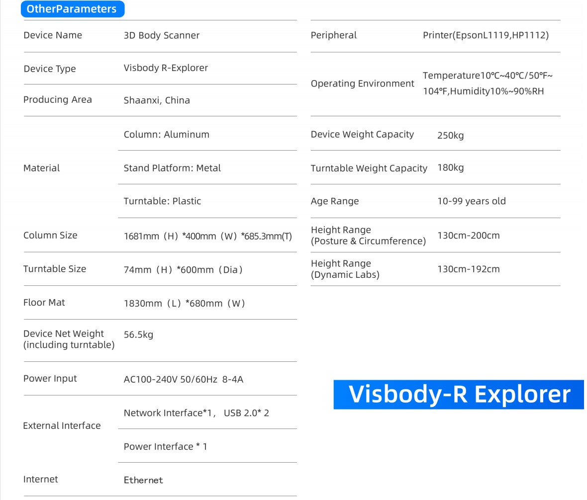 Meicet Profesjonalny, wysokiej klasy analizator ciała 3D Visbody R Explore 16