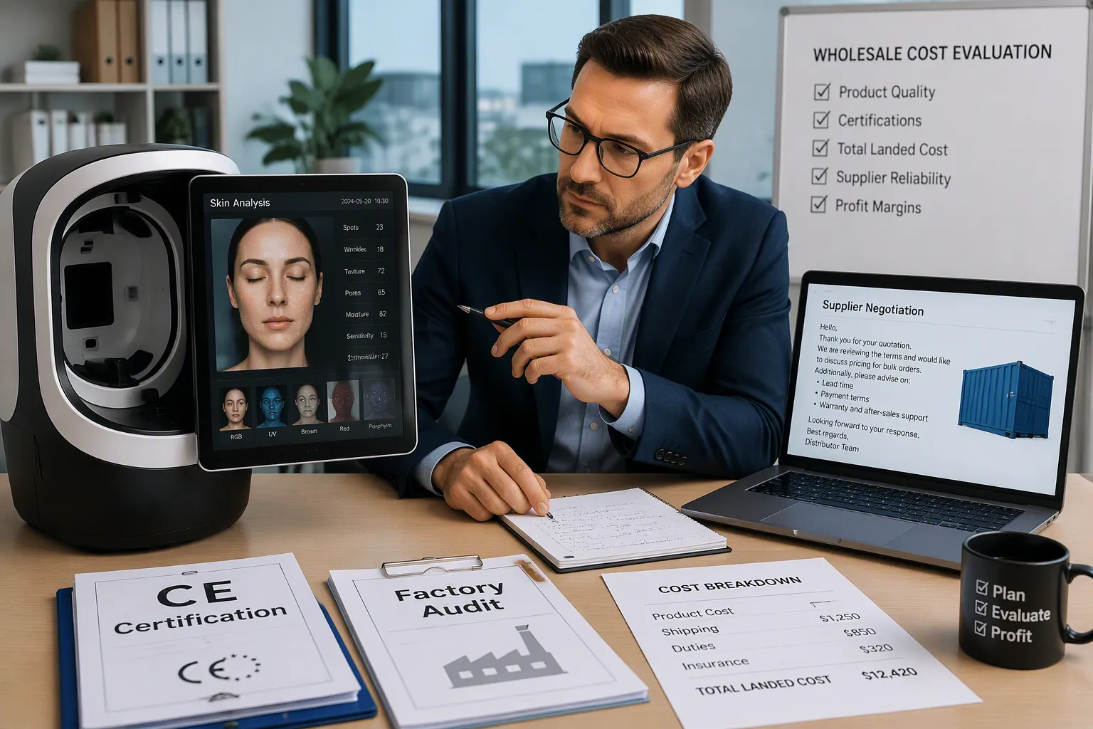 evaluating costs for a skin analysis machine
